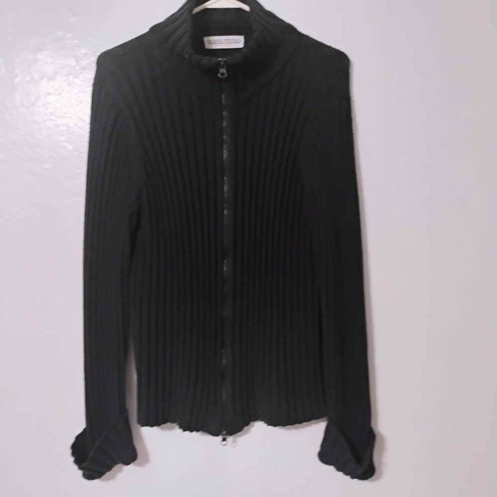 Valerie Stevens Sport Black Ribbed Zip Front Sweater Jacket Size M